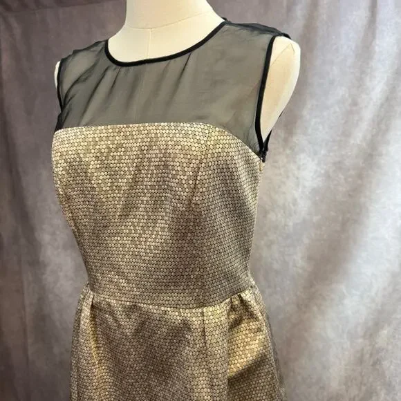 Chic Black Gold Sheer Illusion Metallic Boutique Midi Formal Dress with Pockets - Picture 4 of 12